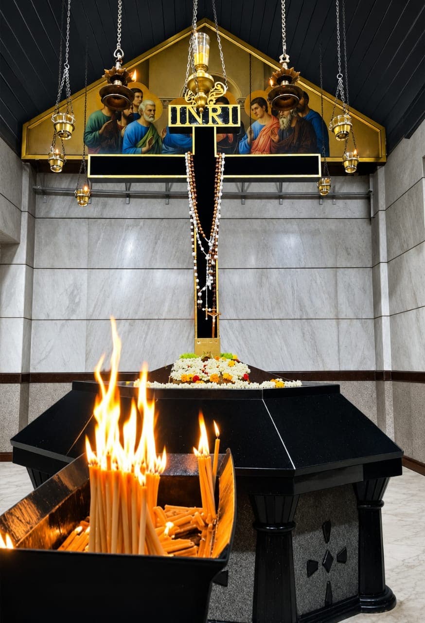 Pilgrims’ candles burning before the Holy Cross — Kuriyachan